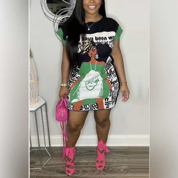 Green Casual Graphic Print Design Mini Shirt Dress - Picture 1 of 6